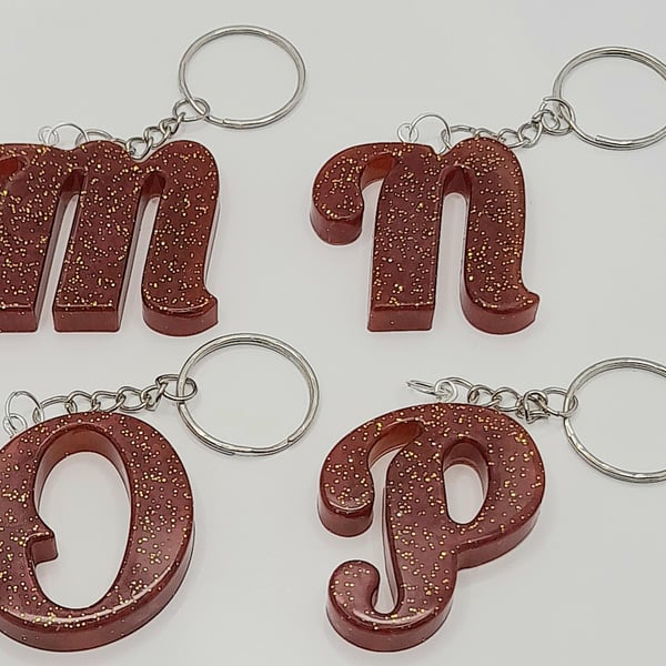 Red Wine and Golden Glitter Alphabet Keyrings - Bag Charms