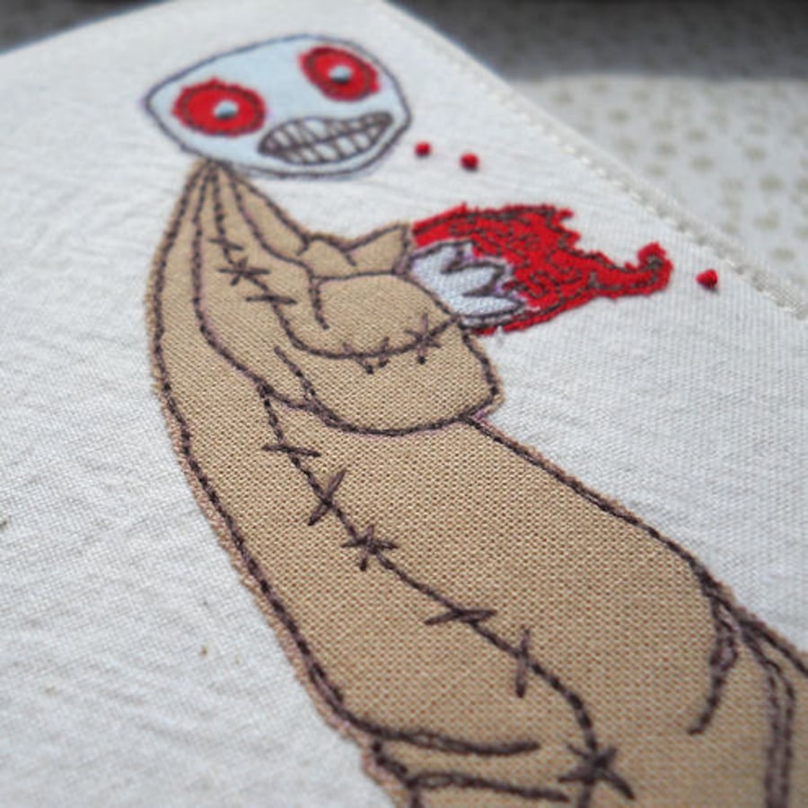 embroidered notebook - beige brain eating zombie - A6