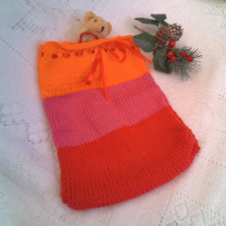 A Large Red, Pink and Orange Knitted Gift Bag, Gift Wrapping, Gift Bags, Gifts