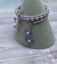 Lilac and shell pearl beaded memory wire bangle with butterfly charms - Image 4