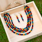 Rainbow Beaded Necklace and Earrings Set – Handmade Multicolour Jewelry set.