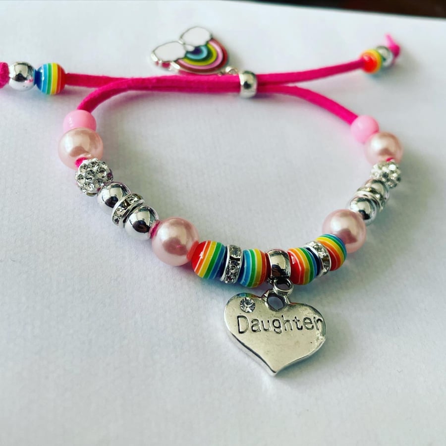 Daughter rainbow suede effect corded bracelet charm bracelet gift for daughter 