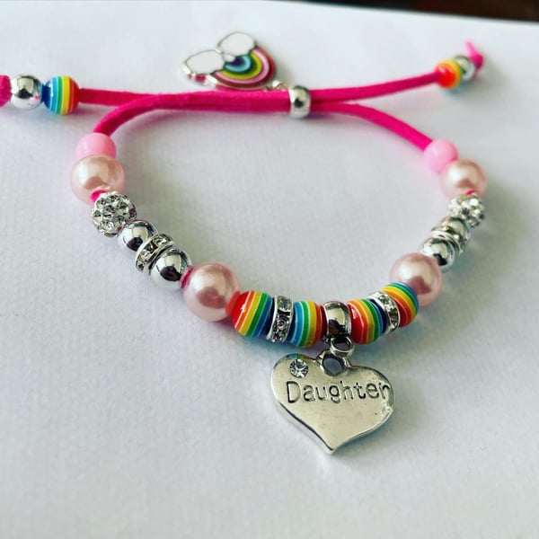 Daughter rainbow suede effect corded bracelet charm bracelet gift for daughter 
