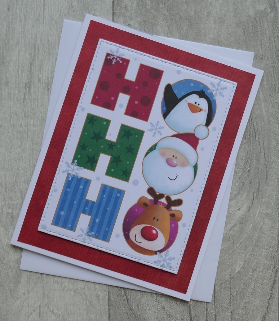 Ho Ho Ho - Father Christmas, Rudolph and Penguin - Christmas Card