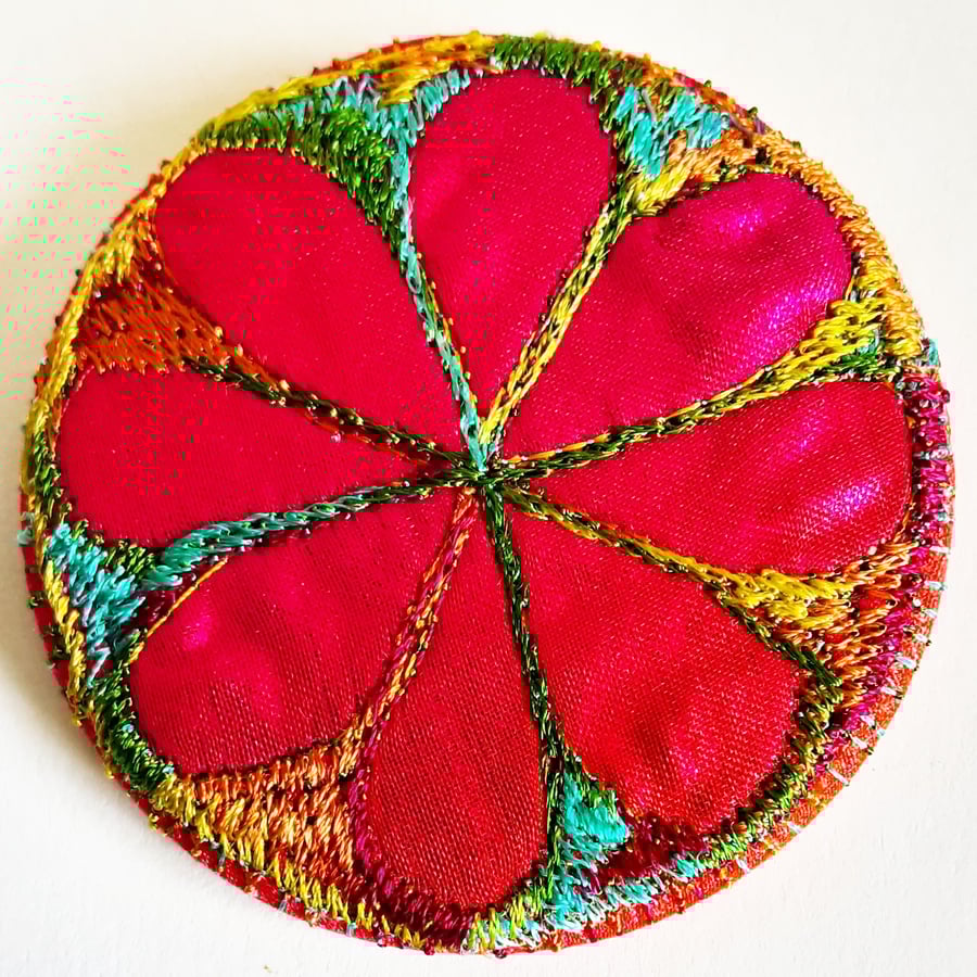 58mm Fabric Badge with Free Machine Embroidery