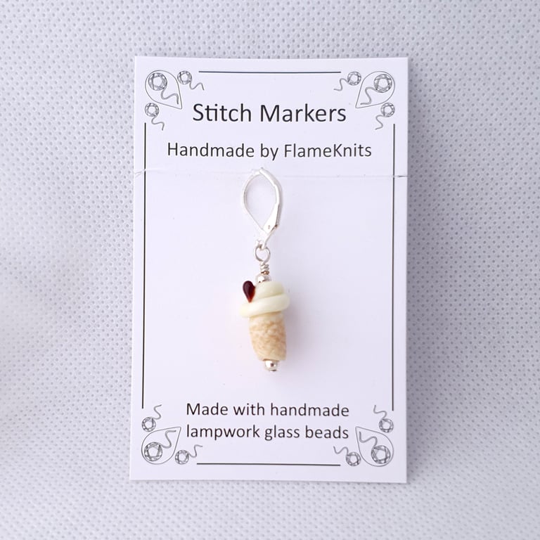 Tiny Glass Ice Cream Stitch Marker - Vanilla with a Flake