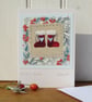 Santa's Boots! Miniature hand-stitched textile mounted on recycled card - Image 1