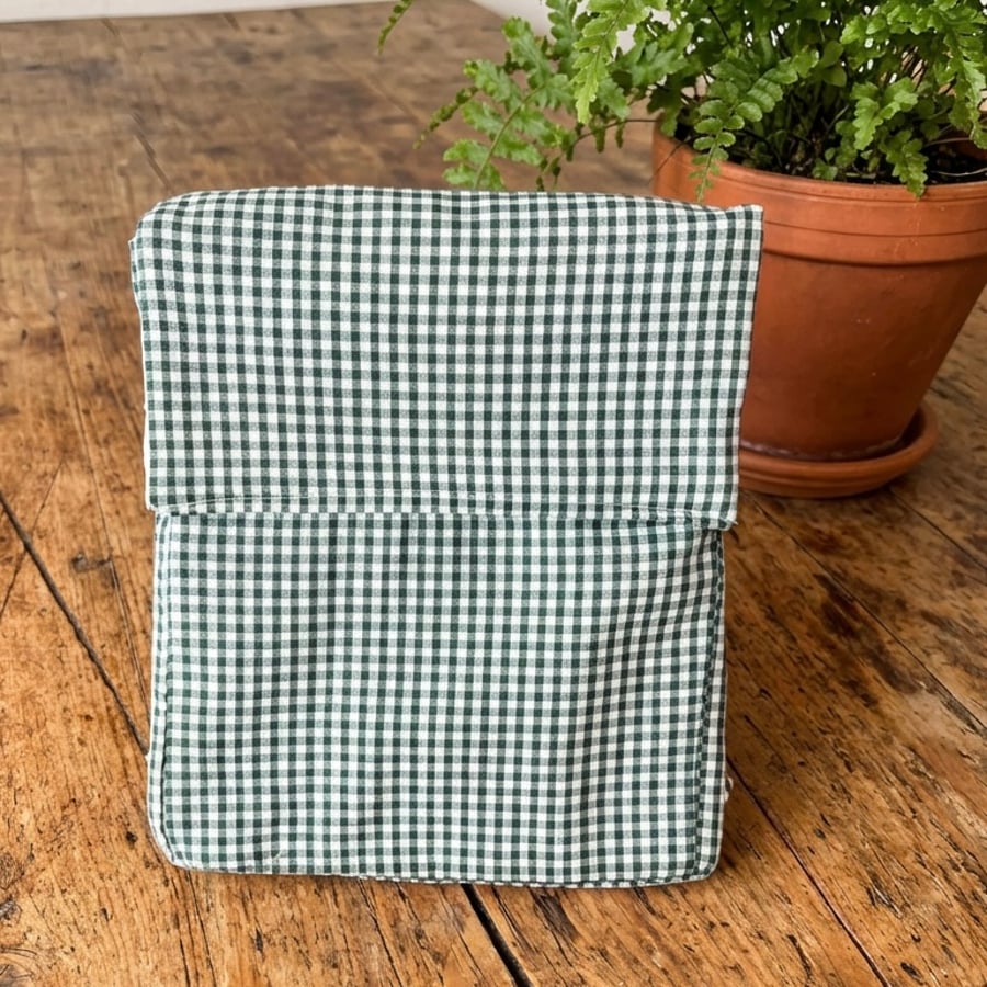 Bottle Green and White Gingham Handmade Insulated Lunch bag 