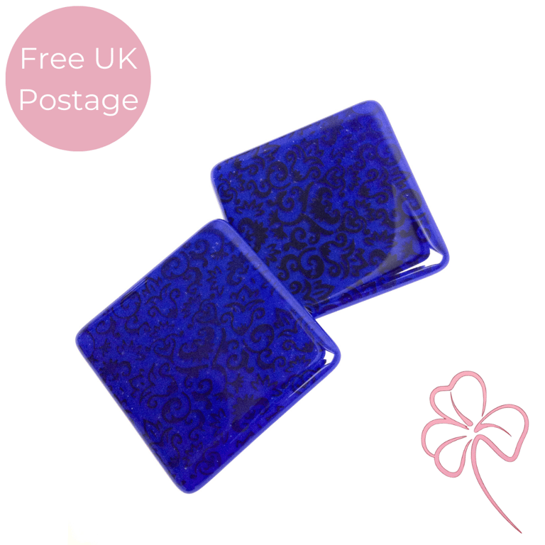 Cobalt Blue Screen Printed Glass Coasters