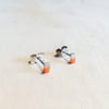 Silver and Neon Orange enamel Bar Stud Earrings