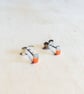 Silver and Neon Orange enamel Bar Stud Earrings