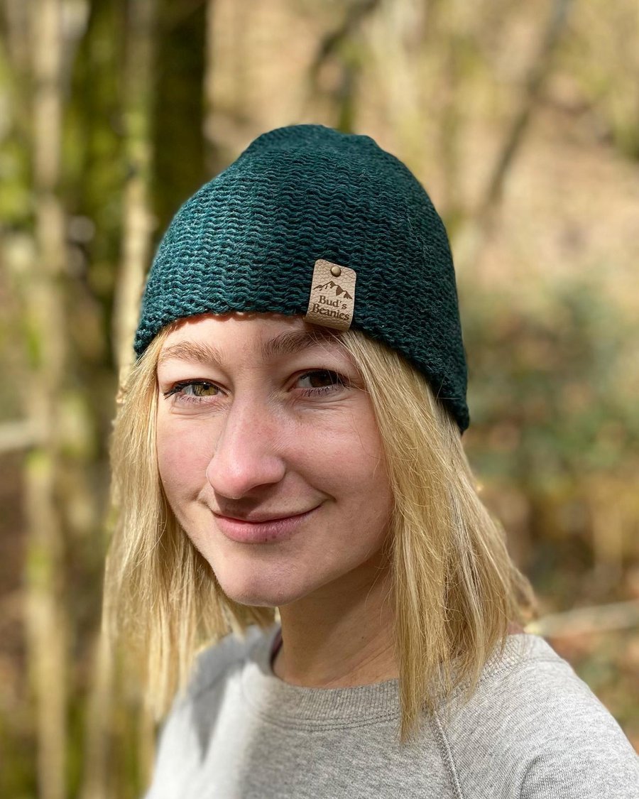 Skullcap style beanie hat in Wintergreen wool (unisex)