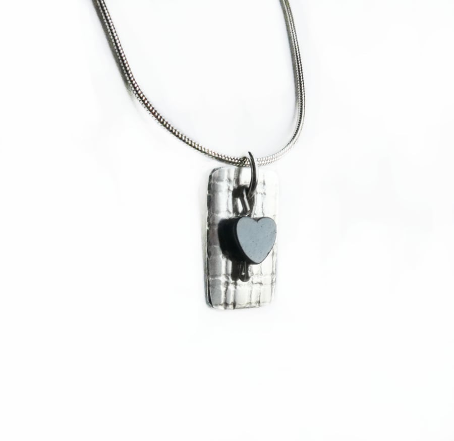 Haematite Heart on Rolled Silver Necklace