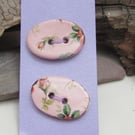 2 Pink Chintz Oval Ceramic Buttons