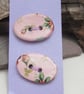 2 Pink Chintz Oval Ceramic Buttons - Image 1