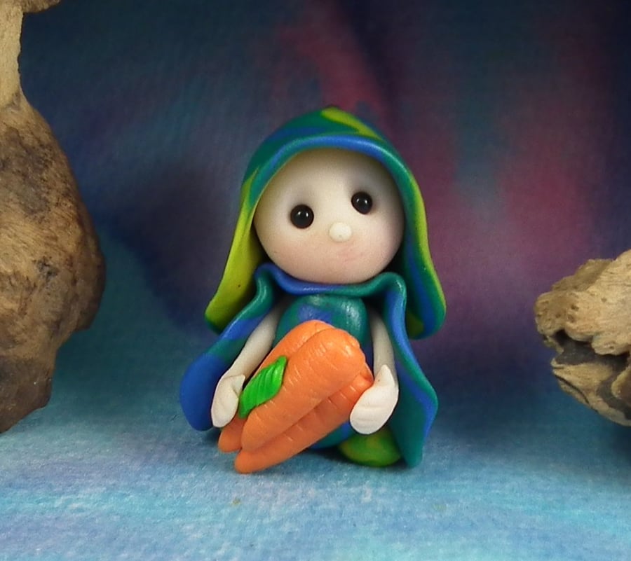 Summer Special Tiny Garden Gnome 'Hortis' with carrots OOAK Sculpt by Ann Galvin
