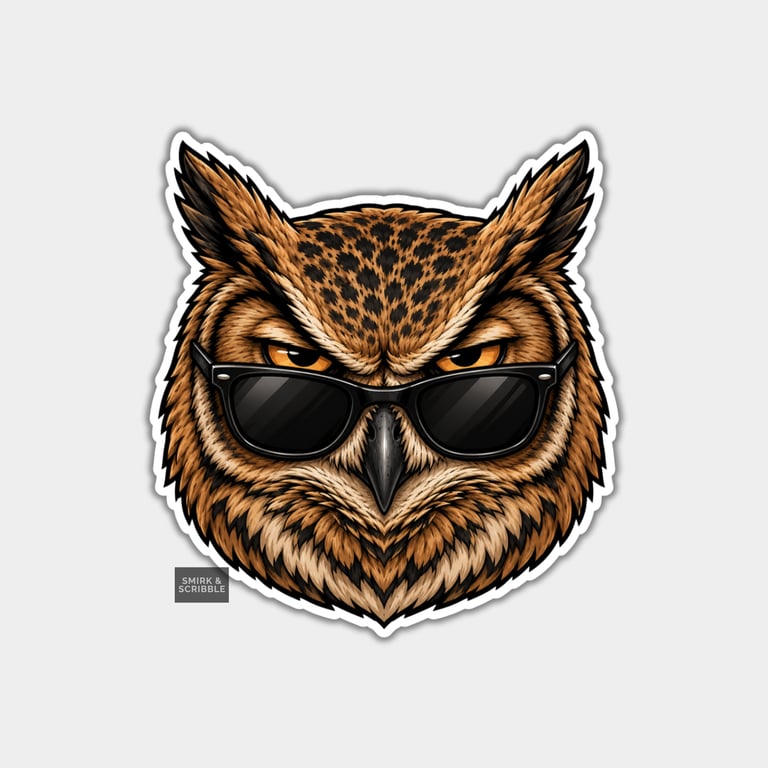 Funny Vinyl Die Cut Sticker For Adults - Owl Face With Sunglasses