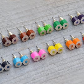 colour pencil ear studs, the hexagon version in candy colours