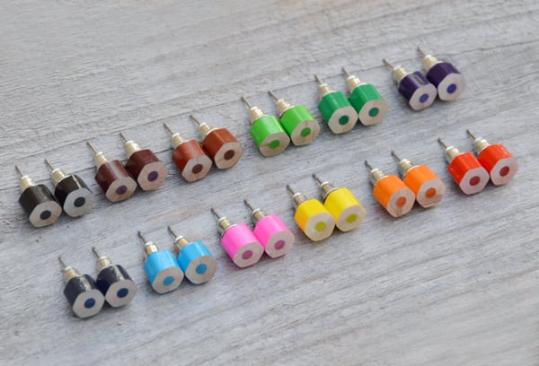 colour pencil ear studs, the hexagon version in candy colours
