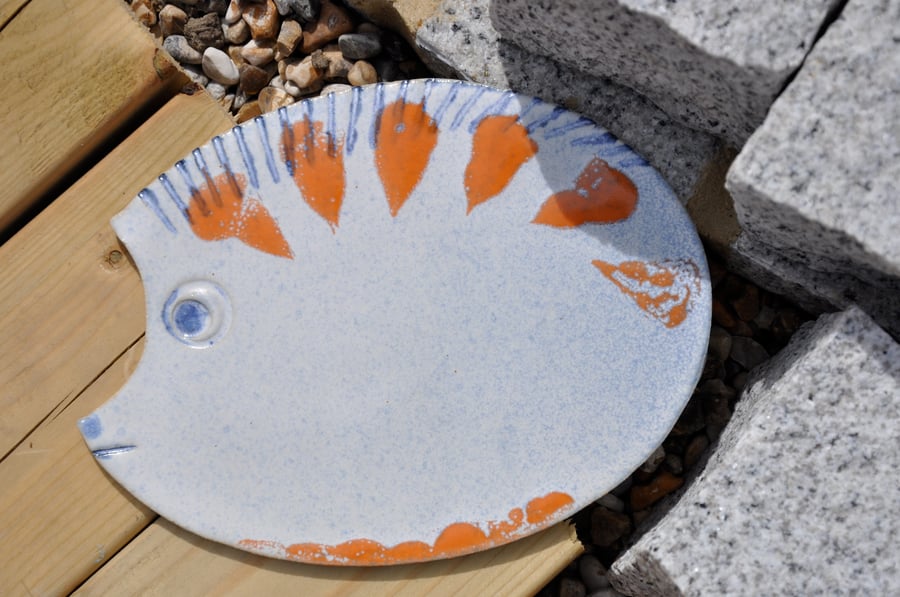Cute ceramic hedgehog tile - handmade stoneware pottery