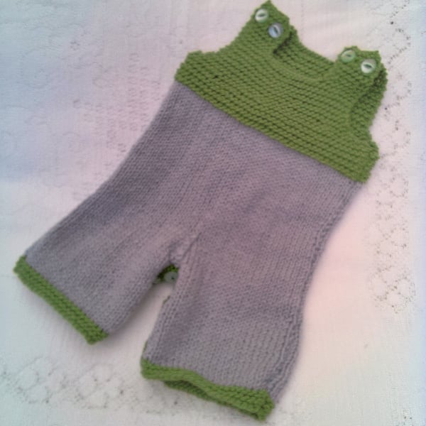 Baby's Overalls Grey and Green DK Yarn, Baby Shower Gift, Custom Make