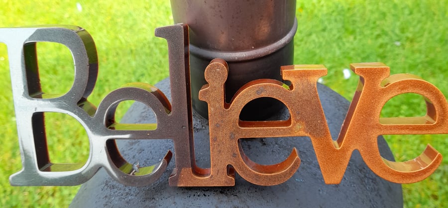 Hand cast resin 'Believe' Freestanding ornament,  