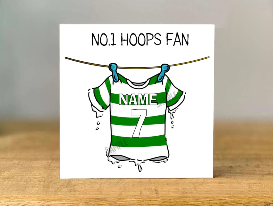 Personalised No.1 Hoops Fan Card, Birthday Card, mum, dad, grandad, son daughter