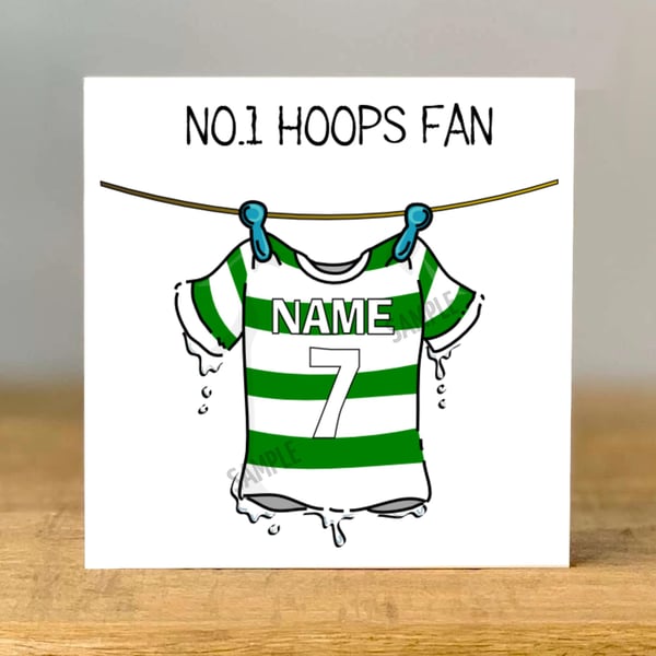 Personalised No.1 Hoops Fan Card, Birthday Card, mum, dad, grandad, son daughter