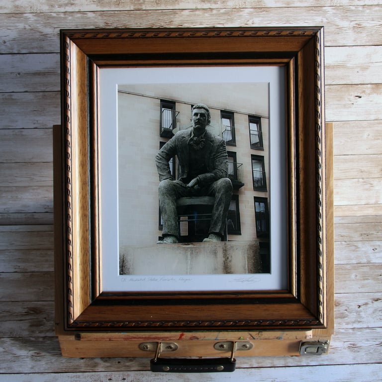 Charles Rennie Mackintosh statue, Glasgow, framed archival photo print.
