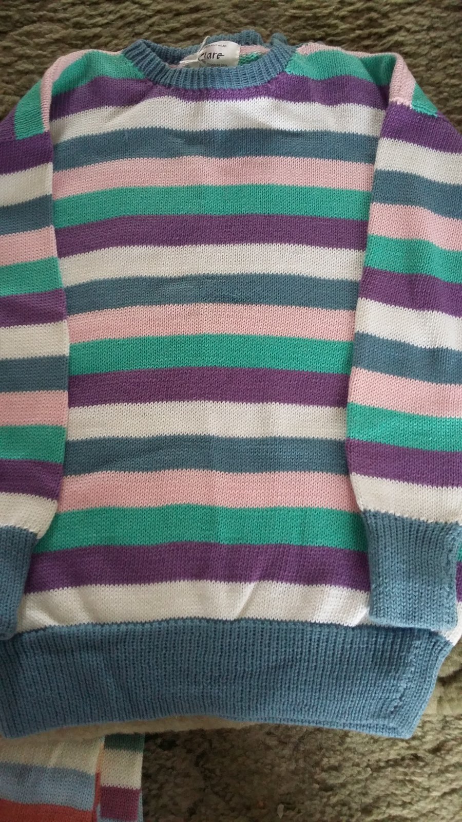 Striped cotton jumper in blues, lilac and pink 7-8 yrs. Seconds Sunday