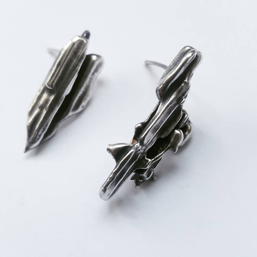Recycled Sterling Silver Abstract Mismatched Earrings