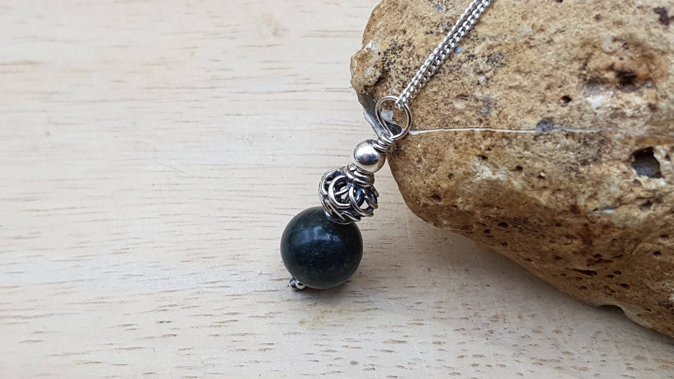 Rare Astrophyllite Pendant. Bali silver necklace
