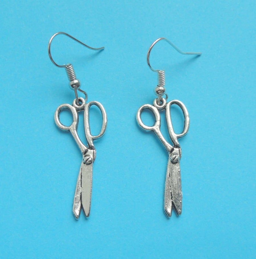 Silver scissor charm dangle earrings