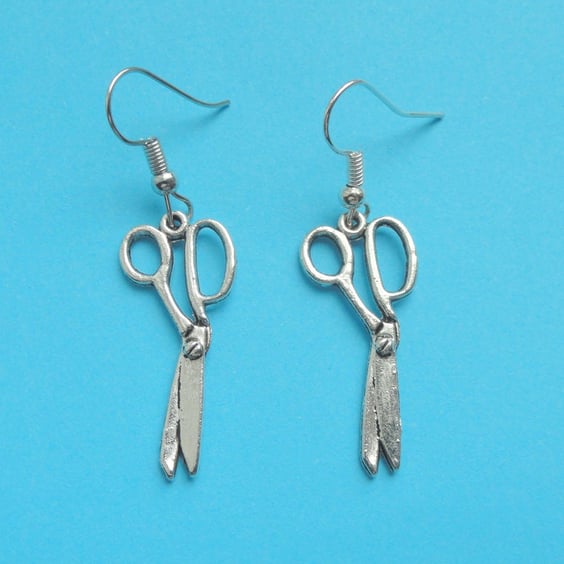 Silver scissor charm dangle earrings