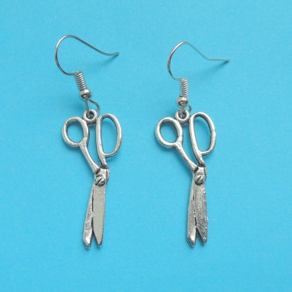 Silver scissor charm dangle earrings