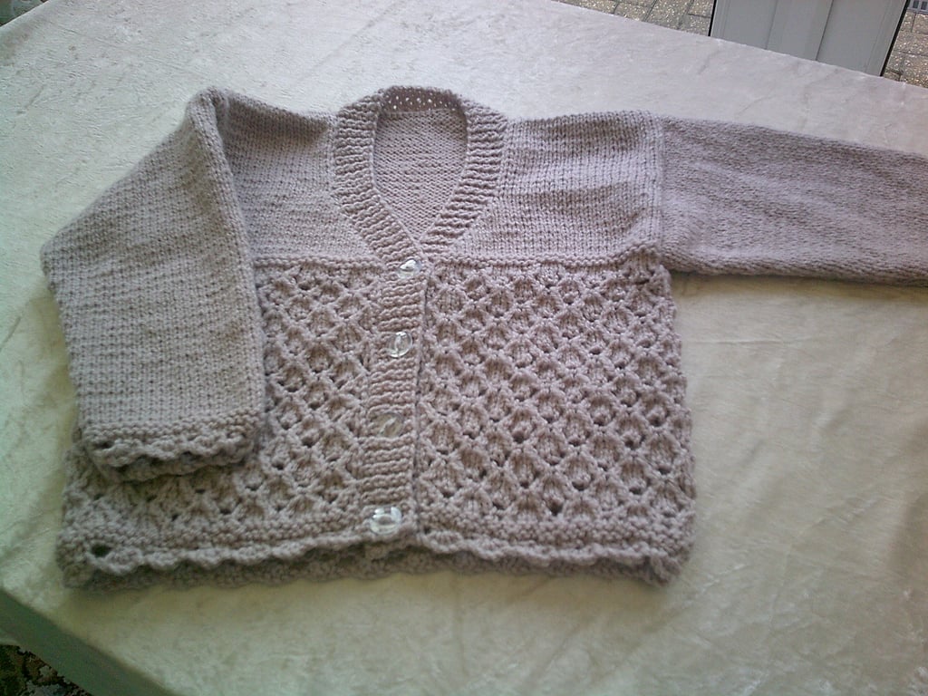 22 inch Mushroom coloured lacy cardigan
