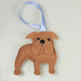 Handmade Felt Standing British Bulldog, Twig Tree Decoration, Dog Lovers Gift