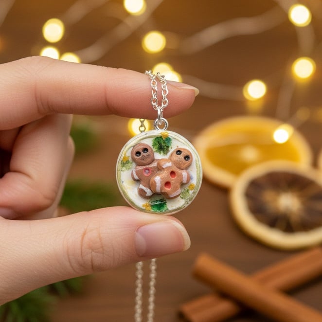 Gingerbread Man Necklace, Polymer Clay Christmas Jewellery, Handmade Gift