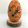 Honey bee hand painted wooden egg ornament 
