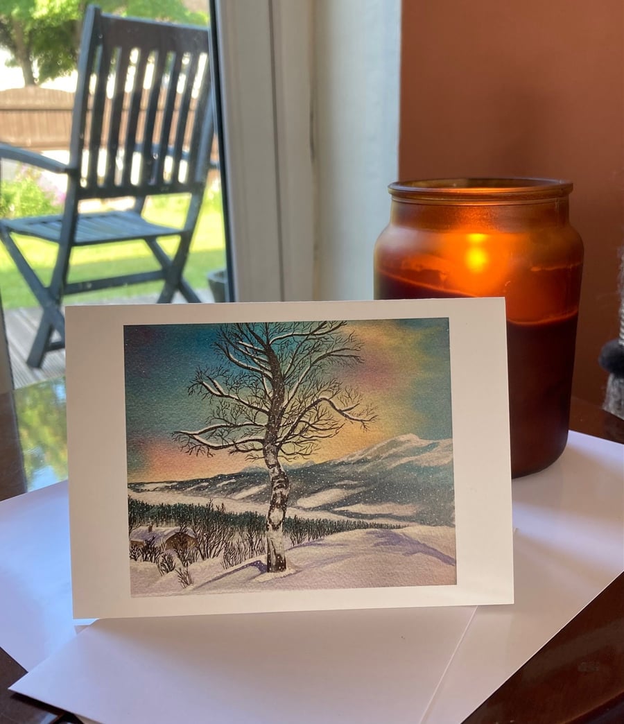 Blank card with print of an original painting called the Gurdian tree