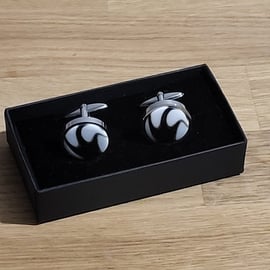 Black and White hand turned resin insert cufflinks