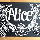 Large Bespoke Custom Personalised Handmade Floral Name Papercut