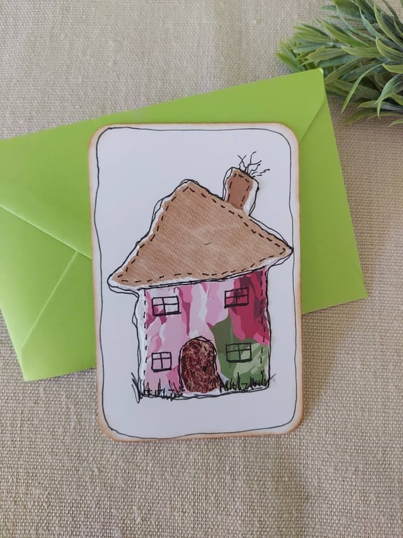 Handmade  Cottage Collage Notecard - Eco-friendly Flat card (A6) Rose