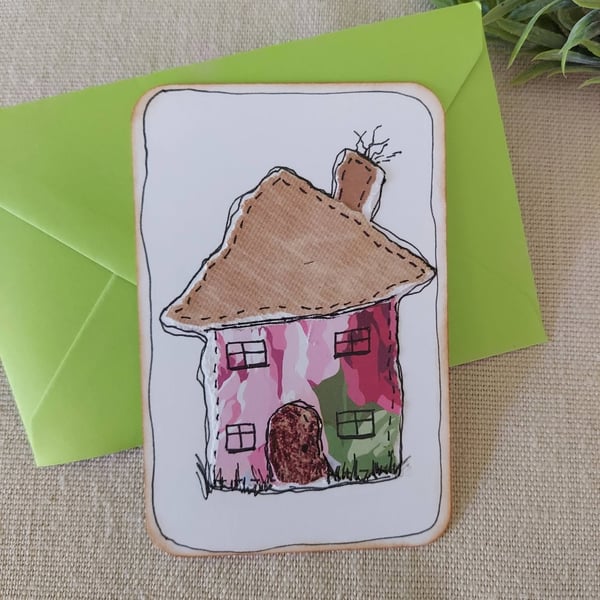 Handmade  Cottage Collage Notecard - Eco-friendly Flat card (A6) Rose