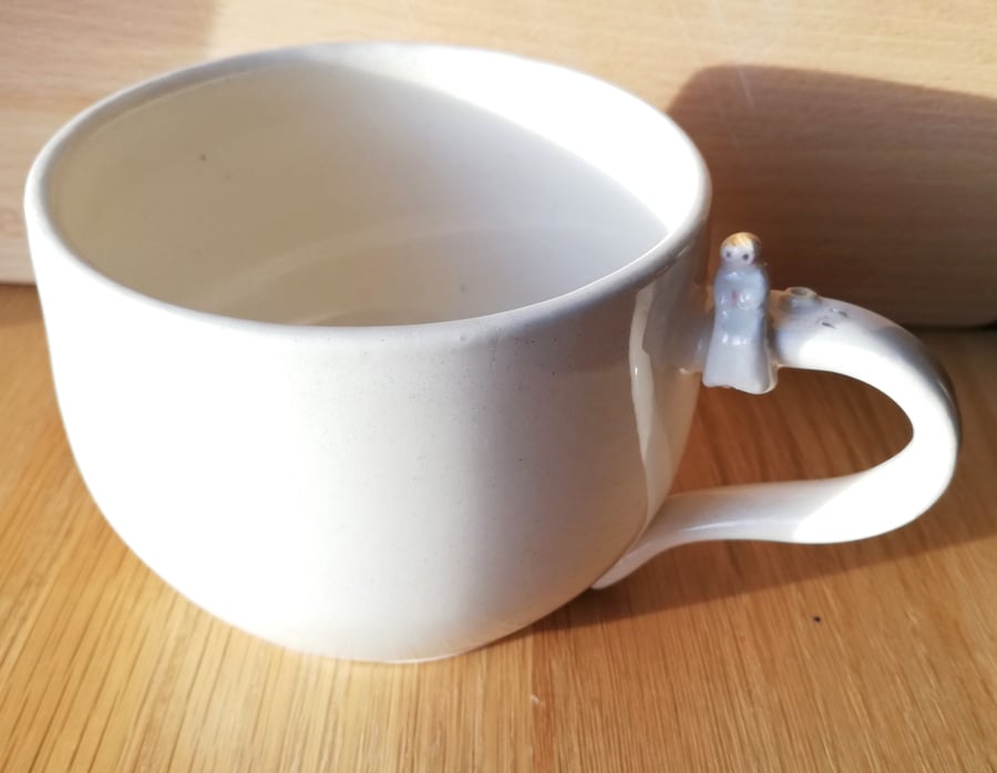 Hand thrown ceramic angel mug with tiny celestial angel gift cup