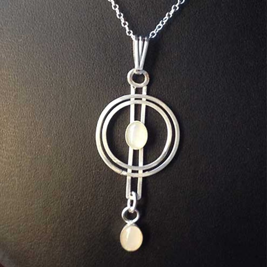 Moonstone and silver circles pendant
