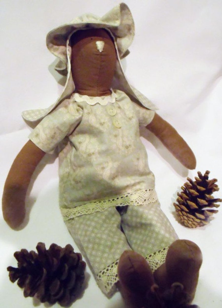 Tilda style brown bunny rabbit doll for display, lovely easter gift