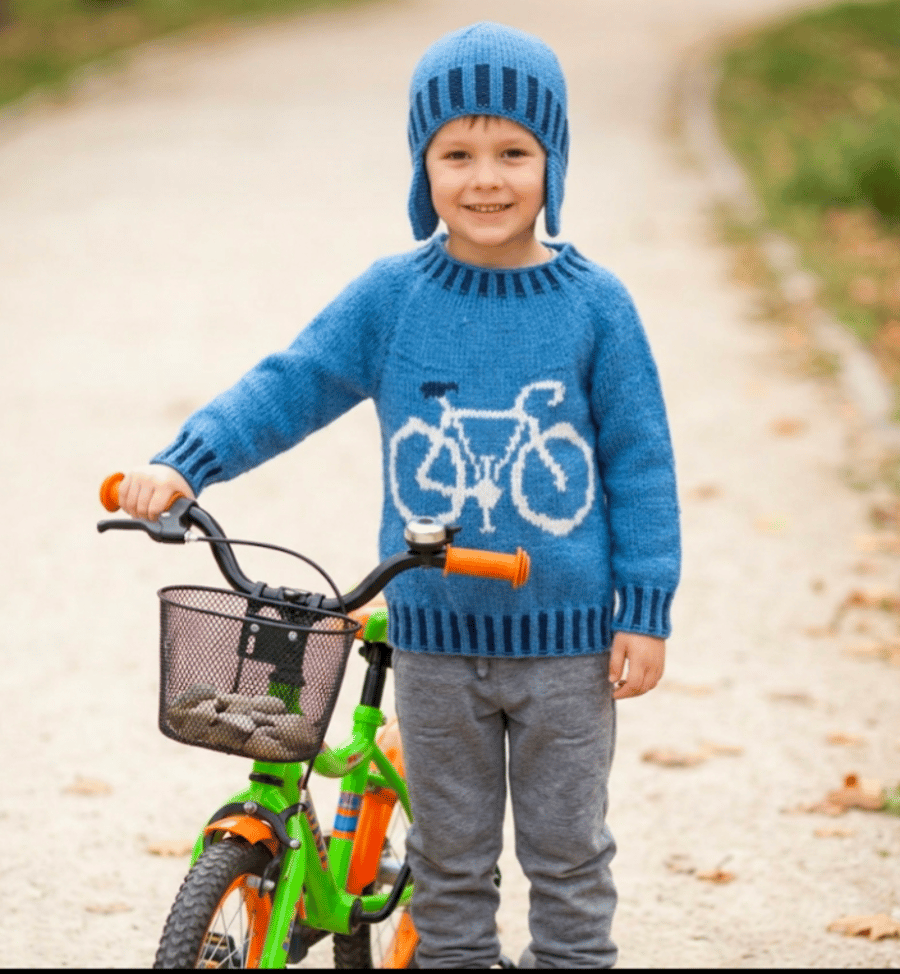 Bike Sweater and Hat Knitting Pattern.  Digital Knitting Pattern