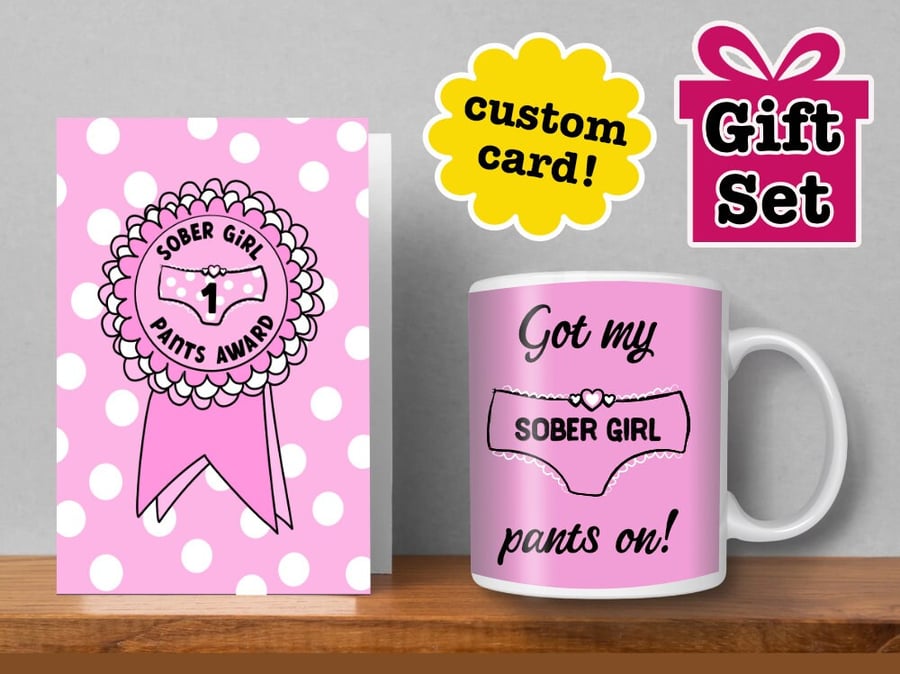 Personalised Sobriety Card and Mug - Sober Girl Pants Sobriety Gift, AA gift, So