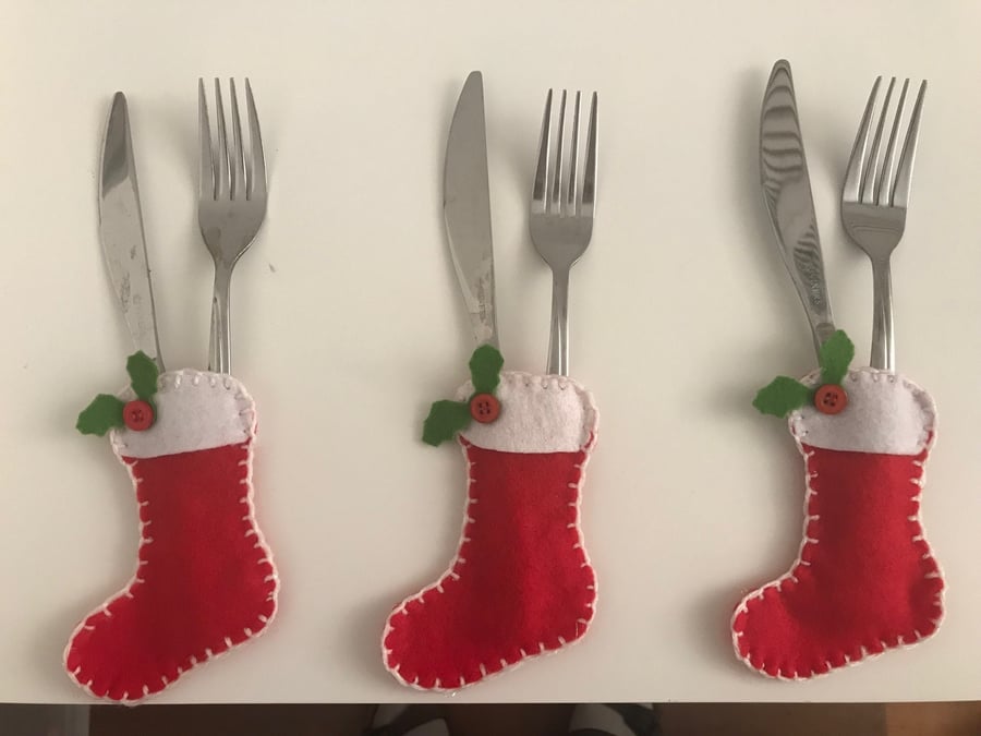Felt Stockings Cutlery Holders, Christmas Table Decoration, Christmas Cutlery Ho